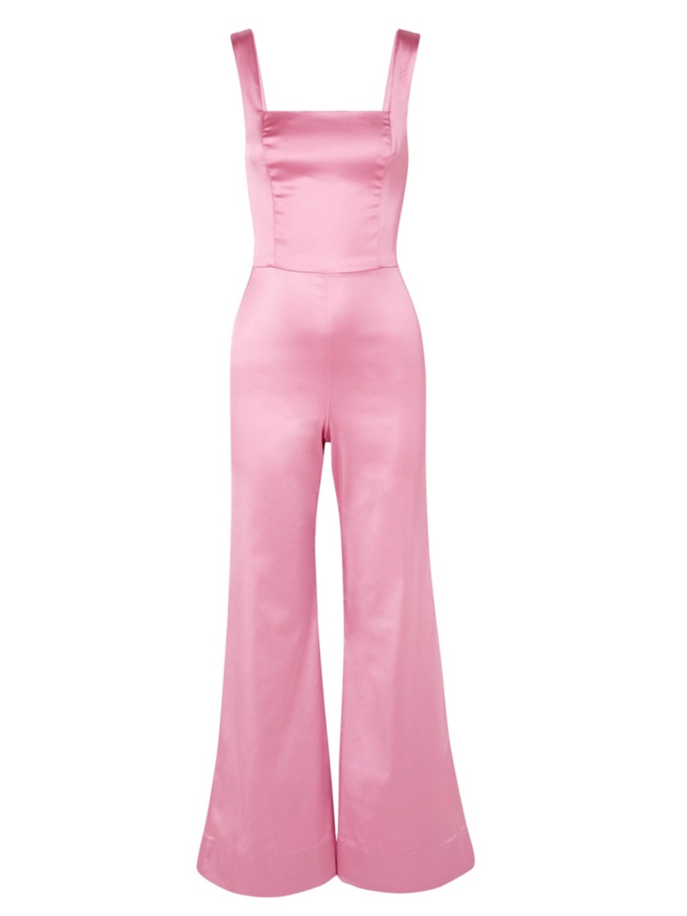 STAUD Pink Satin Square-Neck Wide-Leg Jumpsuit